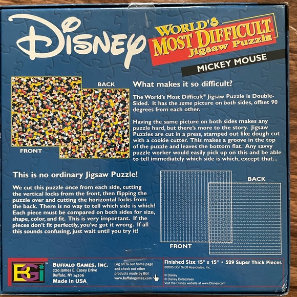 Disney Worlds Most Difficult Jigsaw Puzzle, Mickey Mouse Double Sided 500 Pieces - Picture 2 of 2